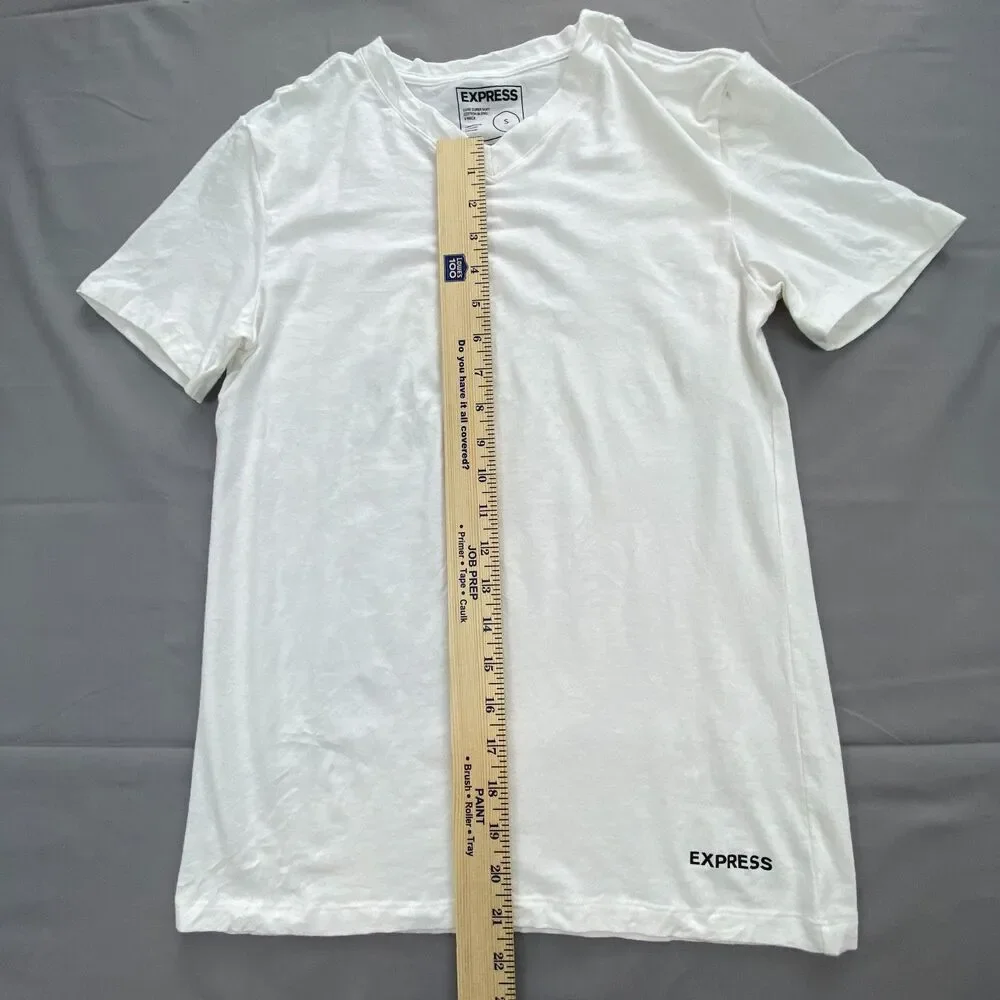 Express Mens Luxe Super Soft V-Neck T-Shirt White Cotton Blend Stretch Size S